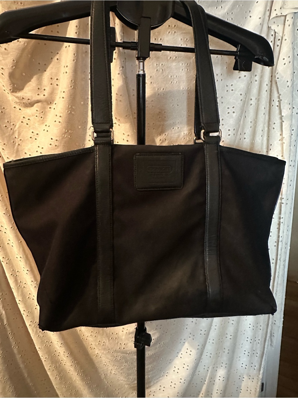 Coach Black Canvas Messenger Tote with Leather Trim